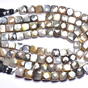 Golden Sheen Gray Moonstone Cubes Beads - 8 inches - Natural Golden Sheen Gray Moonstone Cube Box Briolettes - Size is 7.5 -8mm #99
