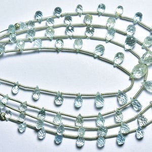 Cuentas de lágrima de aguamarina - 7 pulgadas, hermosas briolettes de lágrima de aguamarina natural, gotas de lágrima de aguamarina limpias, el tamaño es 5x3-6x8 mm #162