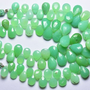 Natural Chrysoprase Briolette Beads - 7.5 inches - Super Quality Faceted Chrysoprase Pear Briolette - Size is 6x9-9x13 mm #1911