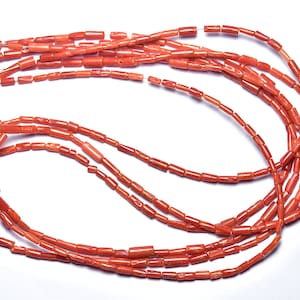 Italian  Coral Tube Beads - 16 inches - Natural Beautiful Italian Coral Smooth Tiny Tubes Strand - Size is 2x4 - 2.5x6 mm #664