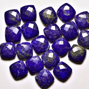 Lapis Lazuli Cushion Beads - 8 Pcs - Natural Afghani Deep Blue Lapis Lazuli Faceted Cushion Side Drilled Briolettes,Size is 11mm #720