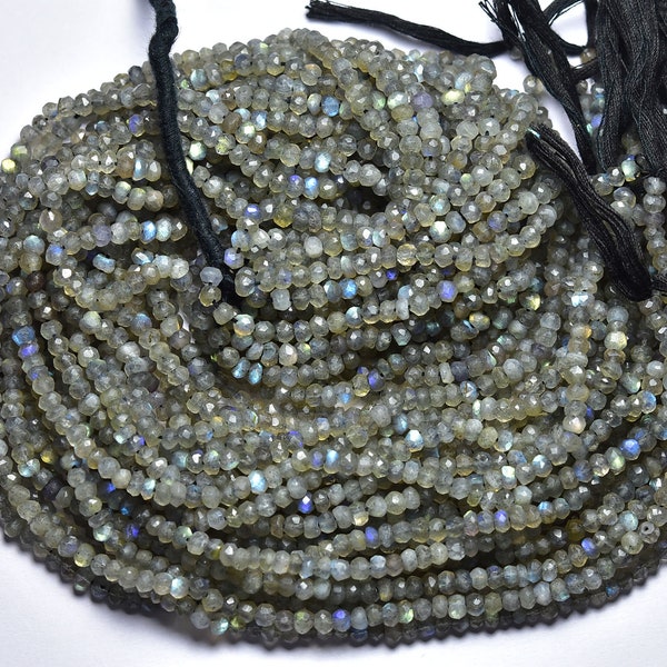 13 inches - Natural Beautiful Micro Cut Faceted Labradorite Rondelle - Size is 4 mm #1642