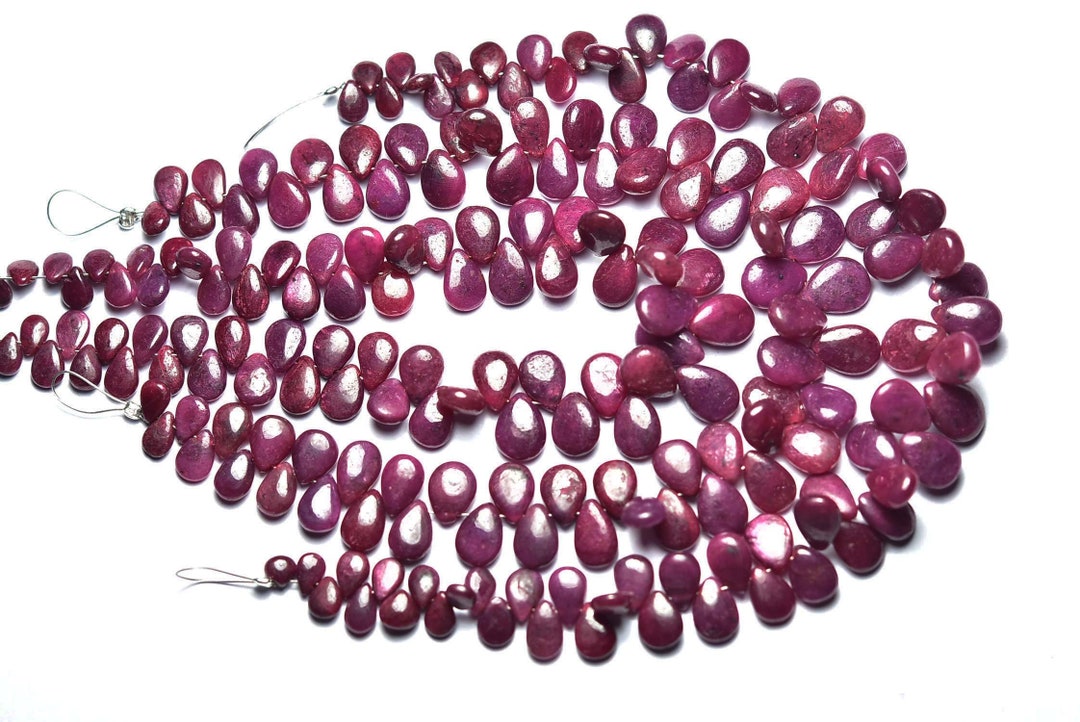 Ruby Briolette Bead Strand - 8 Inches - Natural Beautiful Smooth Africa ...