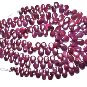 Ruby Briolette Bead Strand - 8 inches - Natural Beautiful Smooth Africa Ruby Pear Briolettes - Size is 4x6 - 7x9 mm #2133