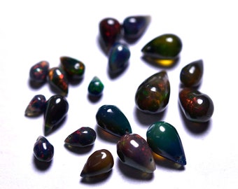 Black Ethiopian Opal - 10 Pcs - Tiny Natural Beautiful Smooth Side Drilled Ethiopian Black Opal Smooth Teardrops,Size is 4-7mm #726