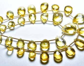 Cuentas grandes de citrino tipo briolette, 8 pulgadas, citrino tipo briolette facetado natural de calidad superior, tamaño 7 x 10-12 x 16 mm, n.º 1297
