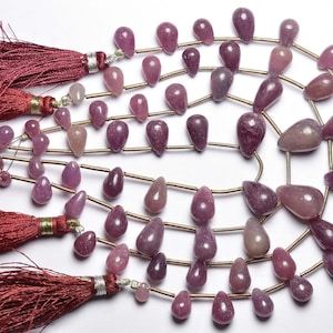 Pink Sapphire briolette Bead Strand - 7.5 inches - Beautiful Smooth Dark Pink Sapphire Teardrop Briolettes - Size is 5x7 -8x12 mm #740