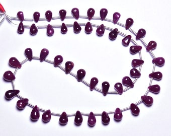 Kralensnoer in druppelvorm met robijnrode kralen - 20 cm, natuurlijke, prachtige, gladde, druppelvormige briolettes met robijnrode kralen, formaat 6-9 mm #389