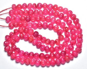 Hot Pink Natural Quartz Melon Beads - 8 inches - Hand Carved Dyed Pink Quartz Carving Rondelles - Size is 8-8.50mm #419