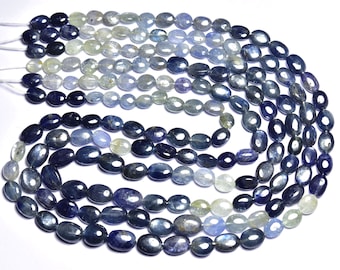 Shaded Sapphire Oval Bead Strand - 7.50 inches,Natural Sapphire Smooth Oval,Finest Quality Shaded Sapphire,Size is 6-8mm #263