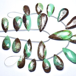 Bi Chrysoprase Pear Beads - 7 inches - Natural Faceted Chrysoprase Pear Briolette - Size is 7x9 - 14x28 mm #2604