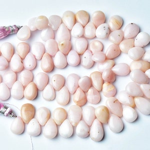 Beautiful Pink Opal Pear Beads - 8 inches - Natural Smooth Pink Opal Pear Briolettes - Size is 8x10- 8x13mm #2249