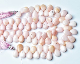 Beautiful Pink Opal Pear Beads - 8 inches - Natural Smooth Pink Opal Pear Briolettes - Size is 8x10- 8x13mm #2249