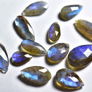 10 Pcs,Natural Beautiful Labradorite Faceted Side Drilled Pear Blue Flashes Briolettes,Size is 8x12-10x19mm #1001