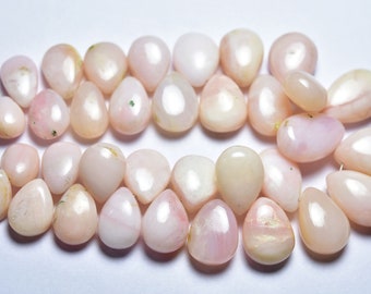 8 Pcs - Big Natural Smooth Peruvian Pink Opal Pear Briolettes - Size is 9x13-11x16 mm #1719