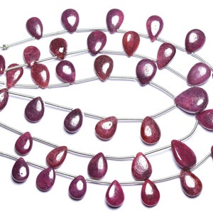 Hilo de cuentas de rubí briolette de 8 pulgadas, raras, de gran calidad, naturales, hermosas y suaves, de África. El tamaño es de 7 x 9 a 9 x 11 mm, n.° 76