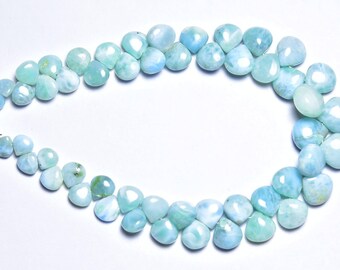 3ペアセット、天然ラリマーの滑らかなハート型ブリオレット、サイズ10