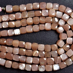 Peach Moonstone Cube Beads - 8 inches - Natural Peach Moonstone Faceted Cube Box Shape Briolettes, Size is 7 mm #1176