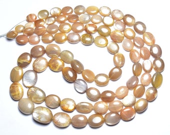 Peach Moonstone Oval Beads - 16 inches - Natural Beautiful Peach Moonstone Smooth Oval Beads - Size is 8- 12mm #585