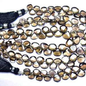 Smoky Quartz Heart Beads -  Inches 7 - Natural Beautiful Smooth Smoky Quartz Briolette - Size is 6x7 - 8x9.5 mm #2610
