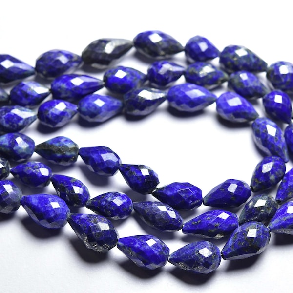 Lapis Teardrop Beads - 6 inches - Natural Faceted Afghani Lapis Lazuli Straight Drilled Tear Drops Briolettes - Size is 7x10-8x12 mm #1643