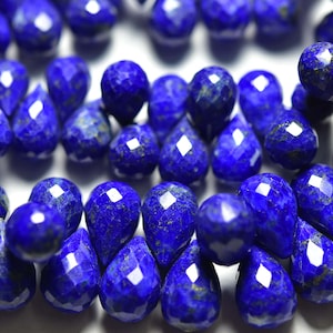 Superb Lapis Lazuli Teardrop Beads - 10 Pcs  - Natural Faceted Afghani Lapis Lazuli Tear Drops Briolettes - Size is 7x10- 7x9 mm #1811