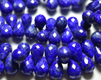 Superb Lapis Lazuli Teardrop Beads - 10 Pcs  - Natural Faceted Afghani Lapis Lazuli Tear Drops Briolettes - Size is 5x9- 7x5 mm #1811