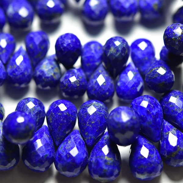 Superb Lapis Lazuli Teardrop Beads - 10 Pcs  - Natural Faceted Afghani Lapis Lazuli Tear Drops Briolettes - Size is 7x10- 8x11 mm #1811