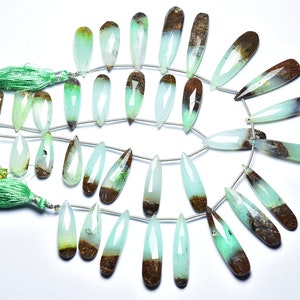Rarest Aqua Bi Chrysoprase Pear Beads - 8 inches - Natural Faceted Elongated Chrysoprase Pear Briolette - Size is 8x19 - 8x39 mm #2841