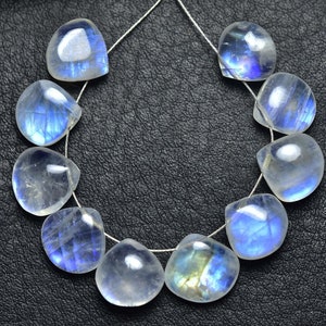 Superb Rainbow Moonstone Heart Beads - 10 Pcs - Natural Smooth Blue Flashes Rainbow Moonstone Heart Briolettes - Size is 7 - 7.5mm #1954