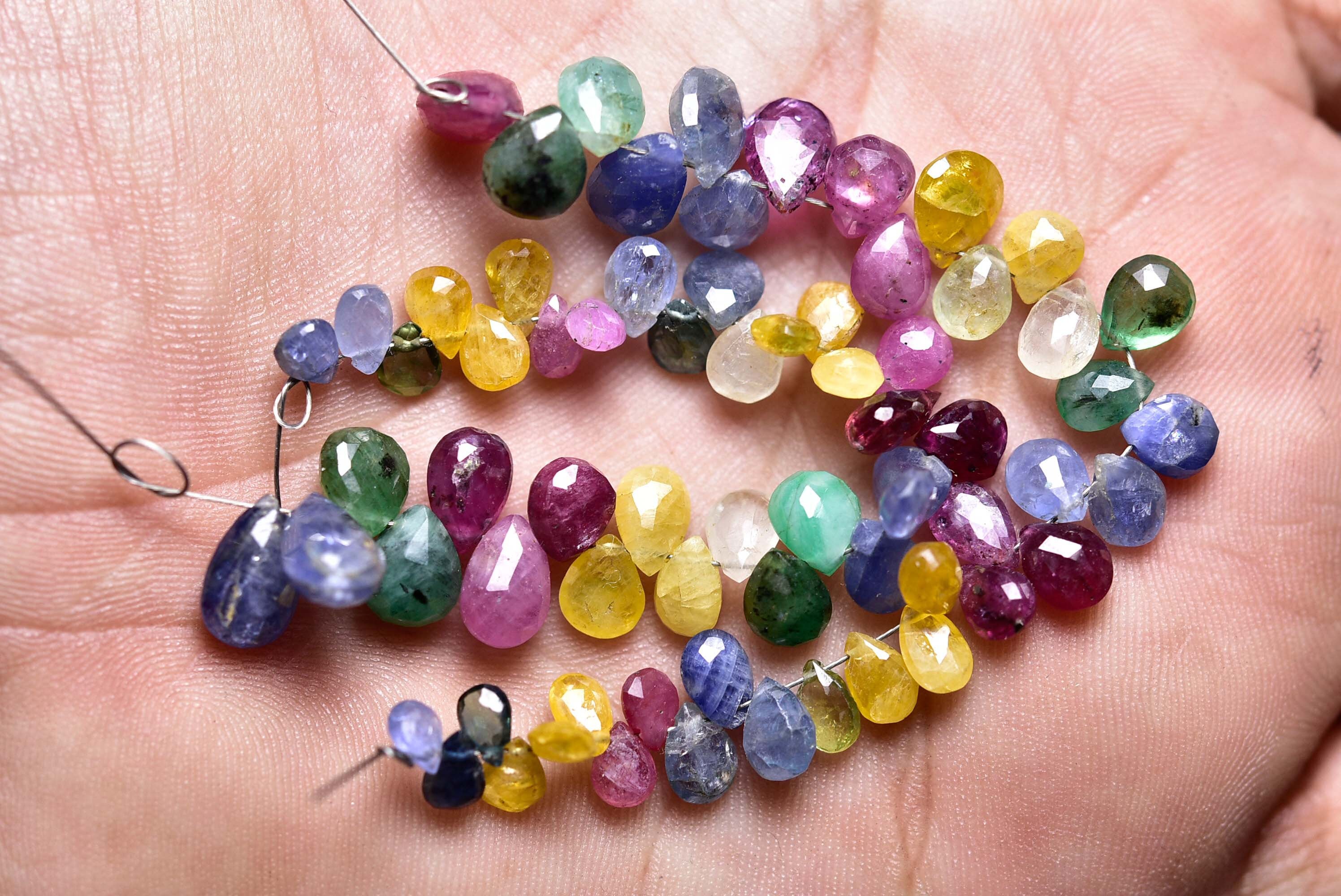 FULL STRAND SAPPHIRE Pear Flat Briolette Natural Gemstone Beads