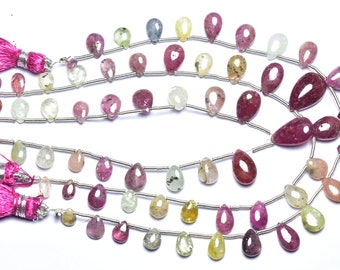 Multi Sapphire Pear Beads - 7 inches - Natural Beautiful Sapphire Smooth Ruby Pear Briolettes - Size is 4.5x6 - 7x10 mm #2843