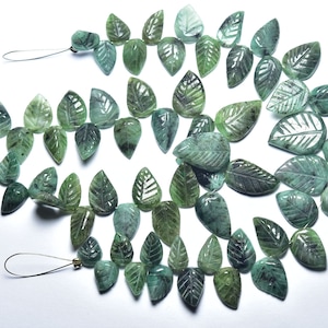 Emerald Carving Leaves Beads - 7 inches - Natural Emerald Hand Carved Leaves Beads - Size 5x8- 9x15 mm #2331