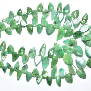 Emerald Carving Leaves Beads - 7.50 inches - Natural Emerald Hand Carved Leaves Bead - Size is 5x6 - 8x13 mm #480