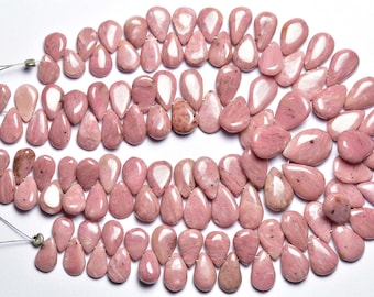7 inches - Natural Smooth Pink Opal Pear Briolettes - Size is 5.5x8-8x11 mm #1617