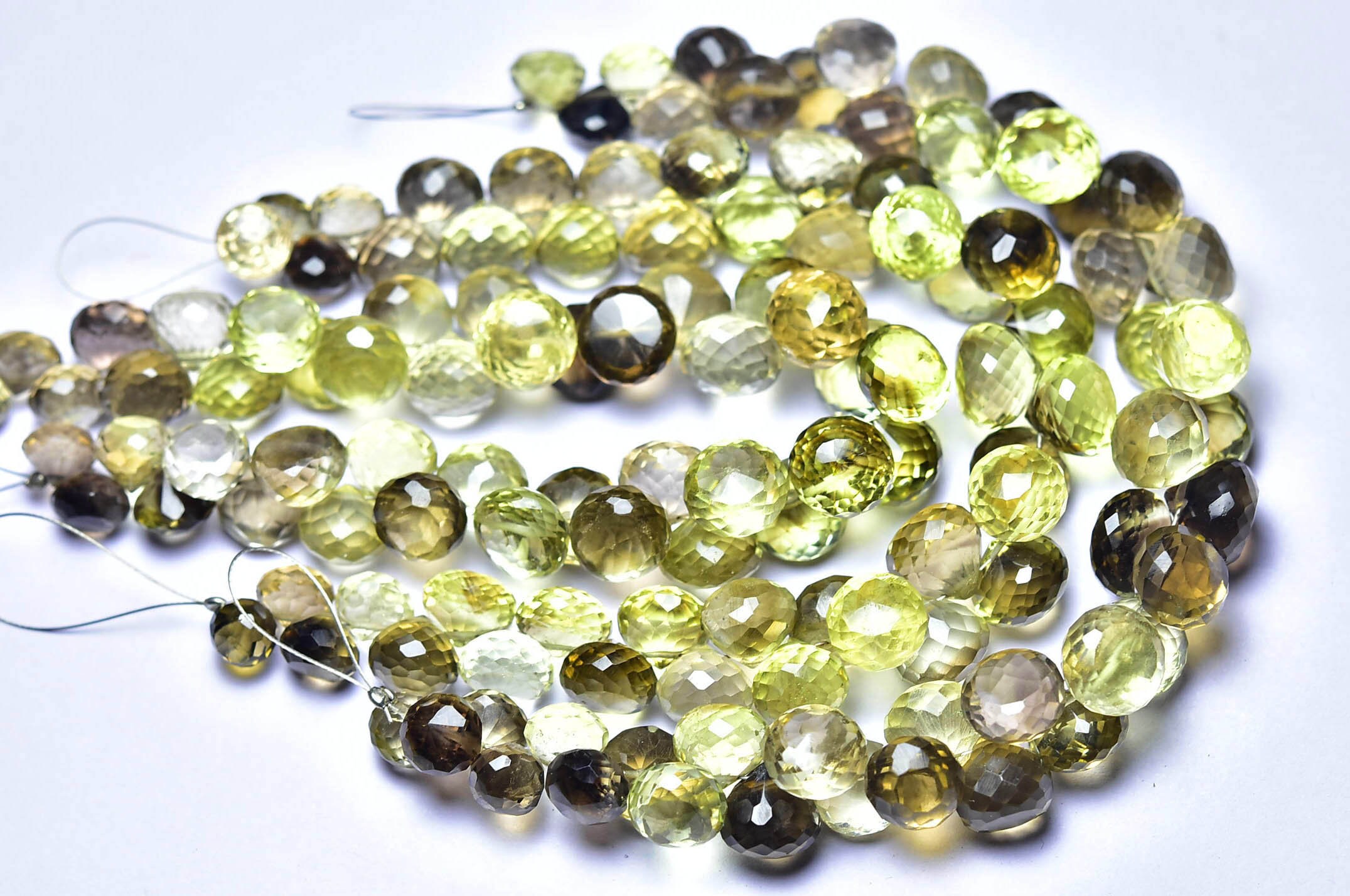 素晴らしいバイレモンクォーツティアドロップビーズ - 7インチ - 天然