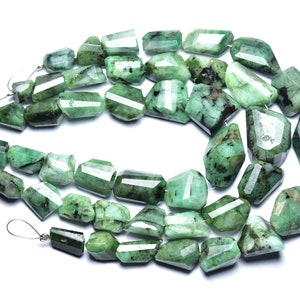 Emerald Nuggets Beads - 8 inches - Natural Emerald Faceted Nuggets Organic Big Emerald Nuggets - Size is 7x9 - 13x20 mm #2730