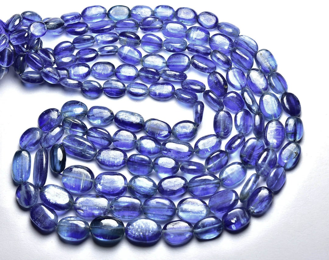Slver Blue Kyante Oval Beads. Natural Gemstone Beads. Rustc DY