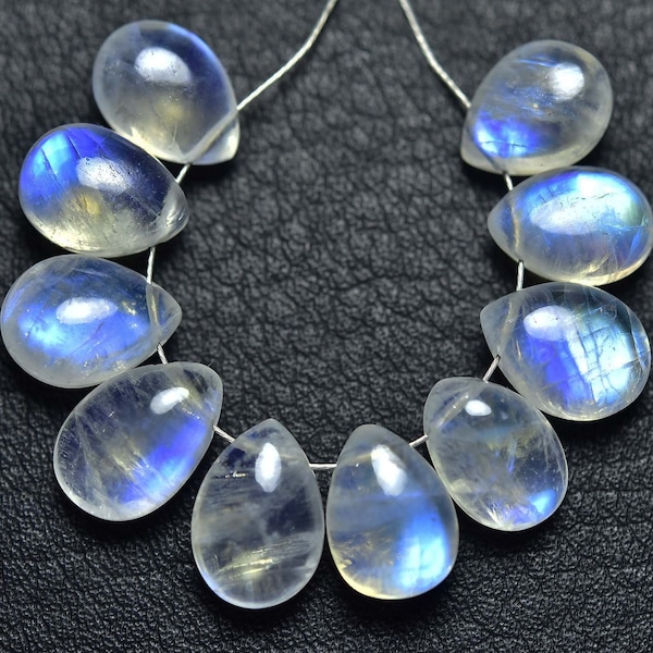 Blue Flashes Rainbow Moonstone Pear Beads - Natural Superb Smooth Rainbow Moonstone Small Briolettes - Size options available #180