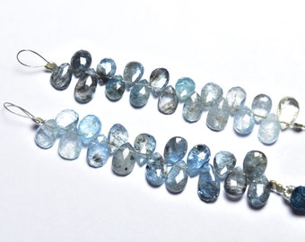 Blue Moss Aquamarine Pear Beads - 17 Pcs - Natural Super Quality Faceted Blue Moss Aquamarine Pear Briolette - Size is 5 x 7-5.5x8 mm #573