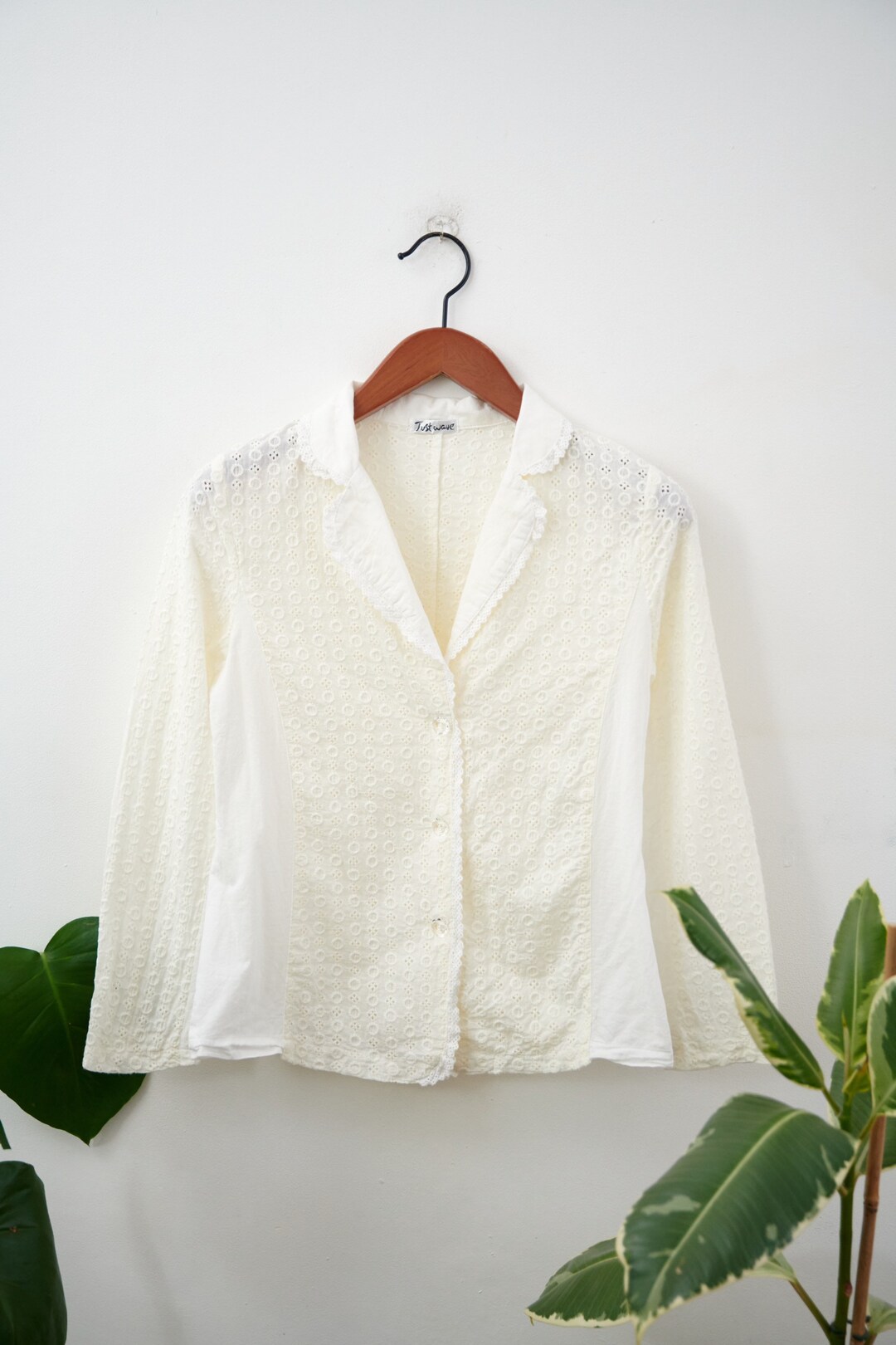 White and Cream Lace Vintage Shirt S Etsy UK