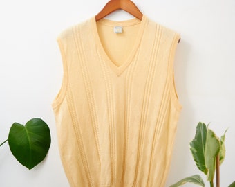 Pale Yellow Vintage Sleeveless Wool Jumper - L