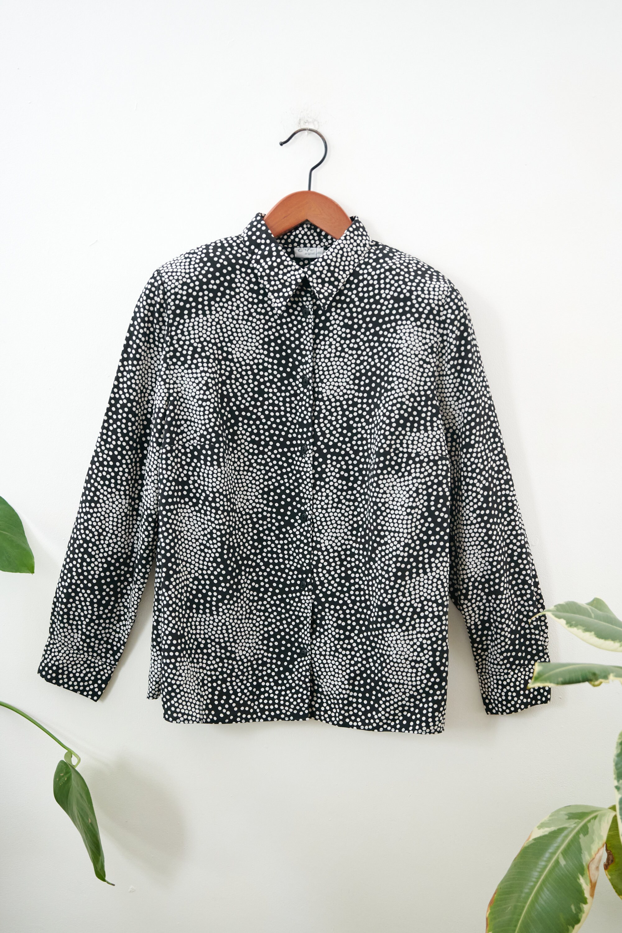 Black and White Polkadot Vintage Blouse XL Etsy
