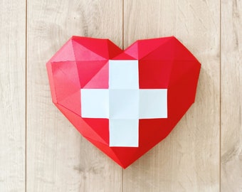 Heart Papercraft Template 3D Paper DIY low poly