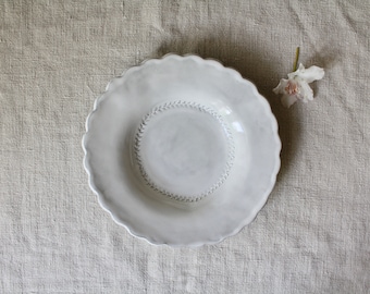 Ceramic bowl, Deep plate, wavy edge, Porridge bowl, Foodblogger, white tableware, Wabisabi