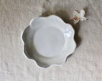 Ceramic bowl, Fruit bowl, Wavy edge, Floral, white tableware, Wabisabi