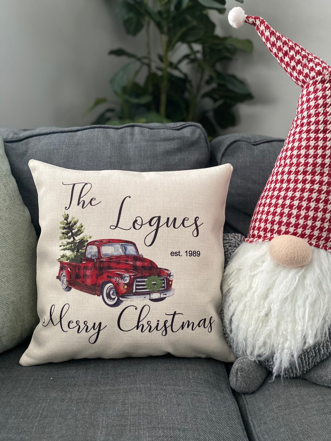 Personalized Christmas Truck Throw Pillow Cover 16x16 Red Etsy