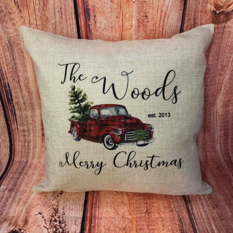 Personalized Christmas Truck Throw Pillow Cover 16x16 Red Etsy