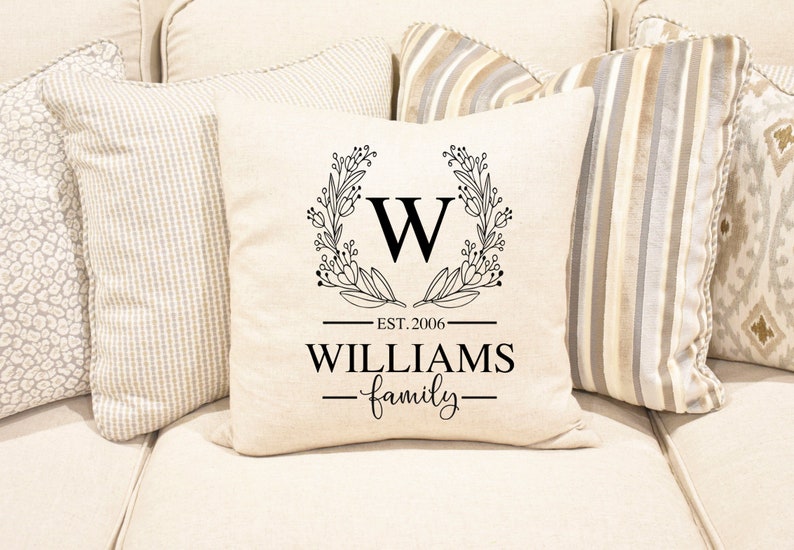 Wedding Pillow- Farmhouse Monogram Pillow Cover Family Name Pillow Anniversary Pillow Personalized Pillow Established Pillow