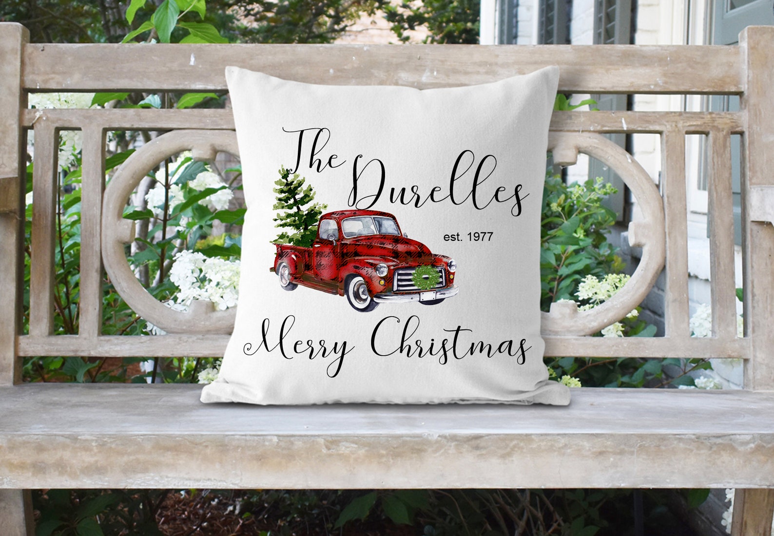 Personalized Christmas Truck Throw Pillow Cover 16x16 Red Etsy